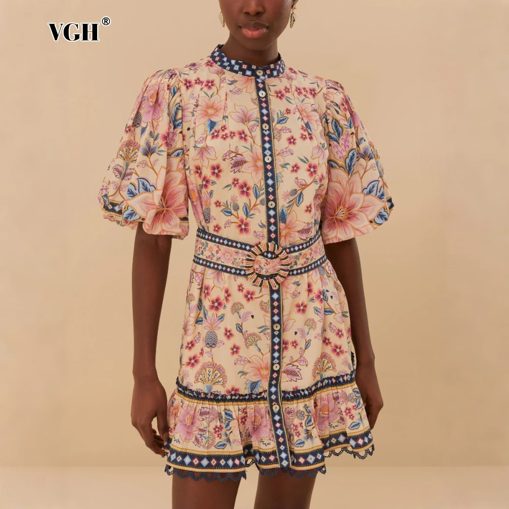 VGH Vintage Printed Patchwork Sashes Dresses for Women Stand Collar Short Sleeve Spliced Lace Edge Chic Mini Dress Female Summer
VGH Vintage Printed Patchwork Sashes Dresses for Women Stand Collar Short Sleeve Spliced Lace Edge Chic Mini Dress Female Summer