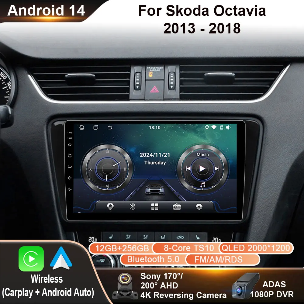 For Skoda Octavia 3 A7 2013 - 2018 Android 14 Carplay Auto 4G+WIFI GPS Car Radio Navigation Multimedia Video Player Stereo QELD
For Skoda Octavia 3 A7 2013 - 2018 Android 14 Carplay Auto 4G+WIFI GPS Car Radio Navigation Multimedia Video Player Stereo QELD