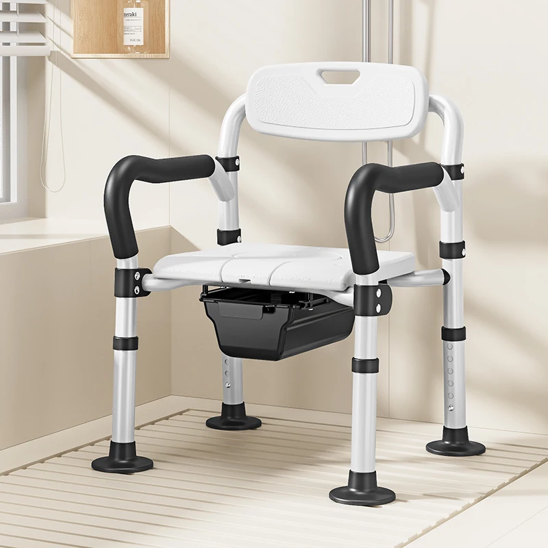 One-Touch Fold Commode Shower Chair Aluminum Frame Widened Seat Anti-Slip Foot Mats Removable Bucket Bathroom Safety Equipment 
One-Touch Fold Commode Shower Chair Aluminum Frame Widened Seat Anti-Slip Foot Mats Removable Bucket Bathroom Safety Equipment