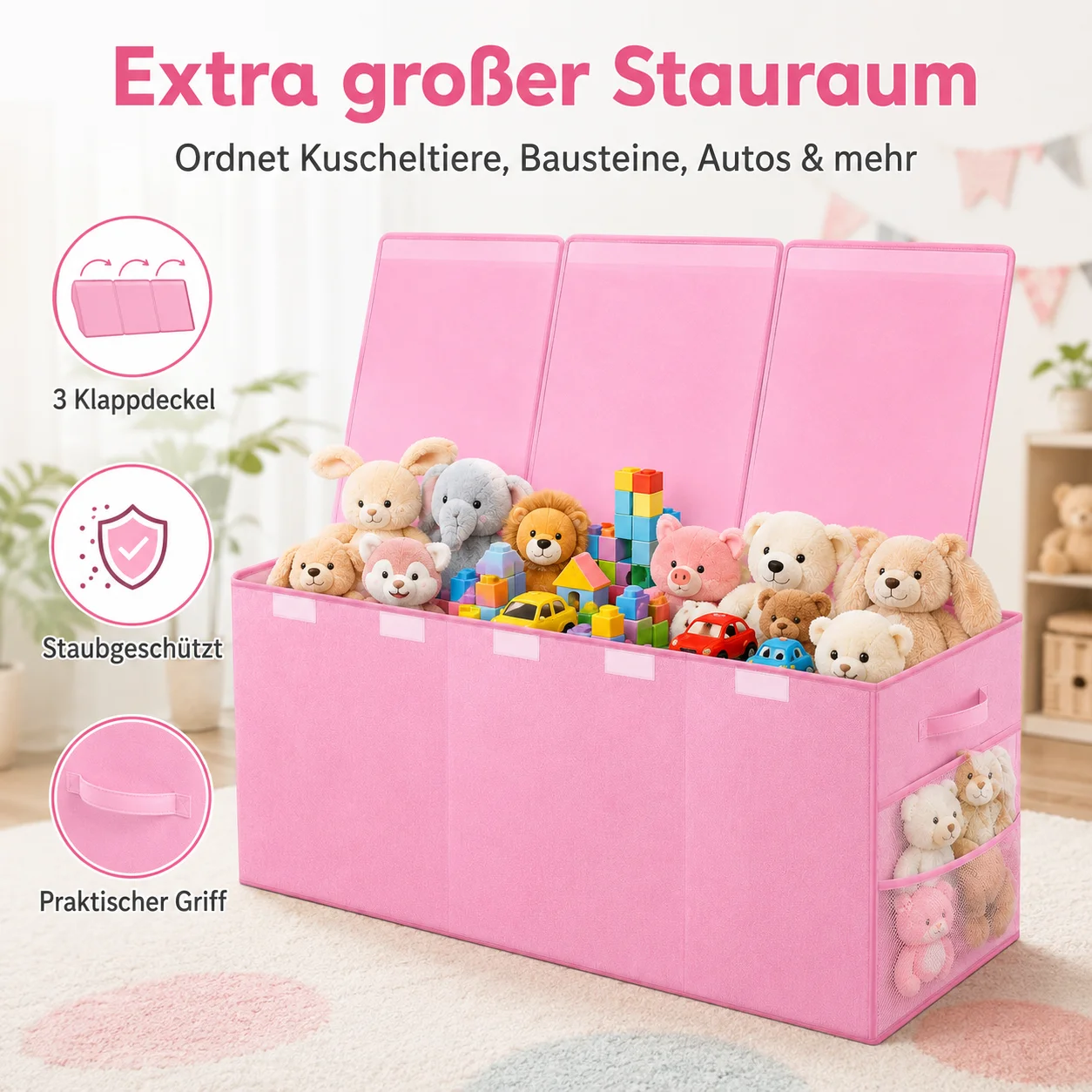 Extra Große Aufbewahrungsbox, Faltbare Spielzeugkiste mit Deckel & Griff, Oxford Stoff, Rosa, für Kinderzimmer und Zuhause
Extra Große Aufbewahrungsbox, Faltbare Spielzeugkiste mit Deckel & Griff, Oxford Stoff, Rosa, für Kinderzimmer und Zuhause