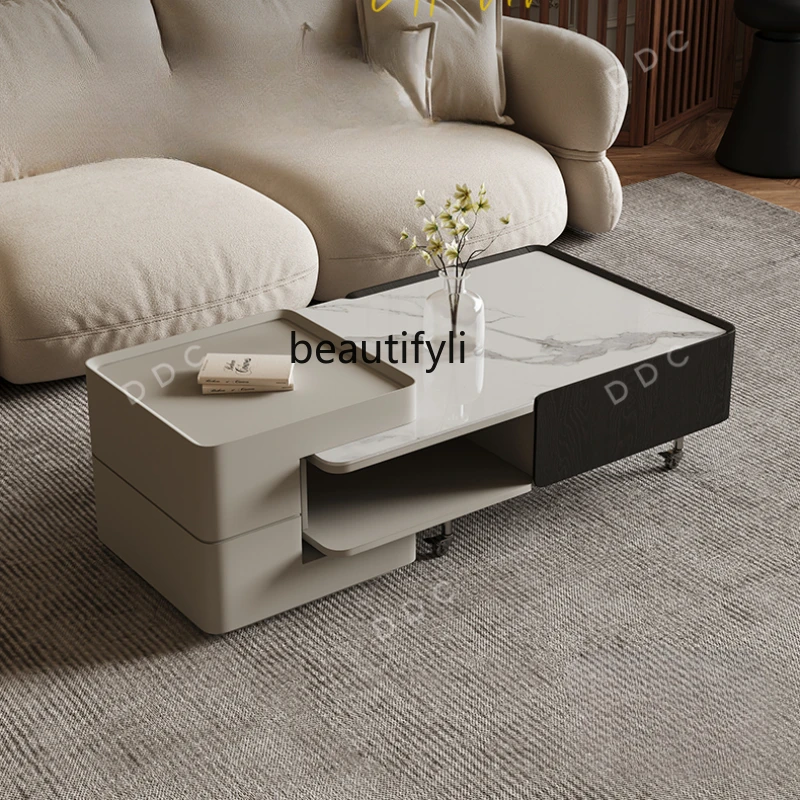 Retractable rotating rectangular coffee table movable simple living room storage rock slab tea table
Retractable rotating rectangular coffee table movable simple living room storage rock slab tea table