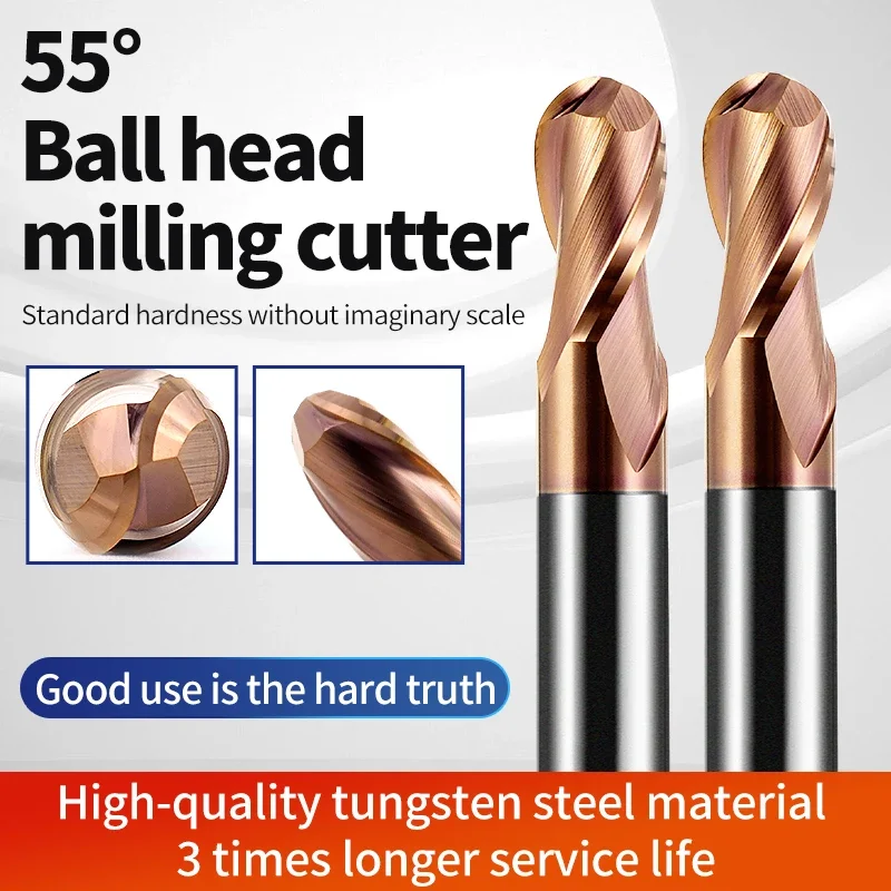 HRC55 Ball Nose Milling Cutter 2 Flute Carbide End Mill R0.5-R6.0 CNC Milling Tools Spiral Router Bit for Metal Steel
HRC55 Ball Nose Milling Cutter 2 Flute Carbide End Mill R0.5-R6.0 CNC Milling Tools Spiral Router Bit for Metal Steel
