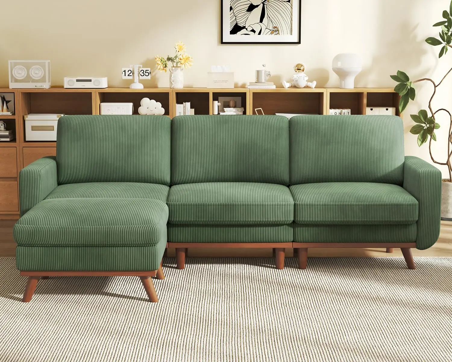 97" L-Shape Modular Sectional Sofa 3-Seat Corduroy Movable Ottoman Living Room Green, Customized
97" L-Shape Modular Sectional Sofa 3-Seat Corduroy Movable Ottoman Living Room Green, Customized