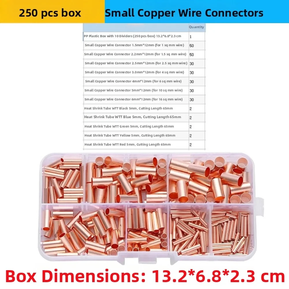 Набор из 250 шт. электрических соединителей: латунные и медные трубки для проводки с компактными размерами и высокой электропроводностью
Набор из 250 шт. электрических соединителей: латунные и медные трубки для проводки с компактными размерами и высокой электропроводностью