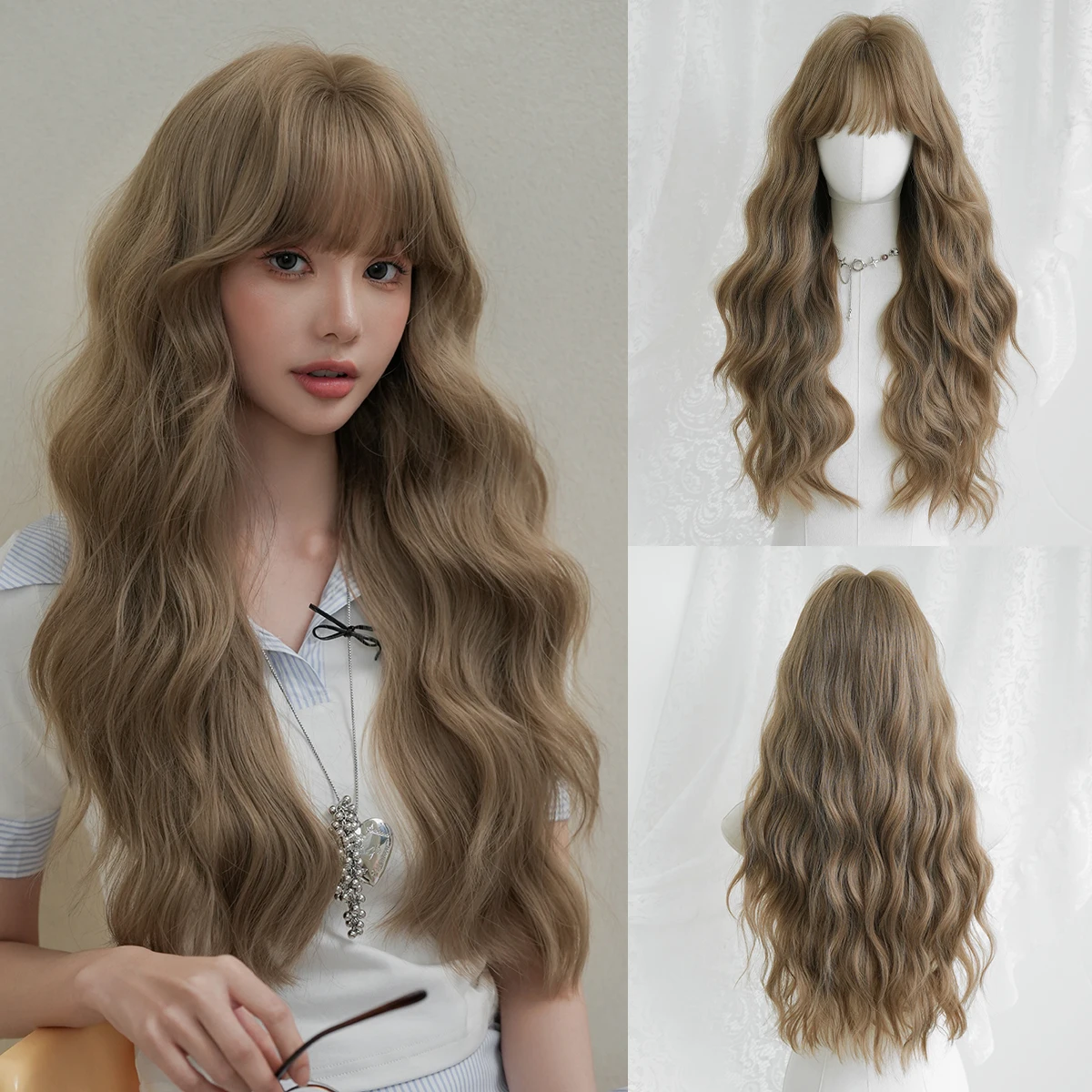 NAMM New Fashion Long Wavy Brown Wig With Bangs Natural Looking High Quality Fiber Synthetic Wig for Women Daily Use
NAMM New Fashion Long Wavy Brown Wig With Bangs Natural Looking High Quality Fiber Synthetic Wig for Women Daily Use