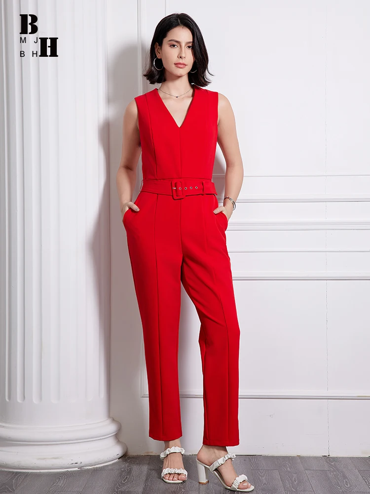 Fashion OL Business Pants Plus Size Red Long Jumpsuits Women Clothes Elegant Formal Sleeveless Belt Slim Female Mujer Rompers
Fashion OL Business Pants Plus Size Red Long Jumpsuits Women Clothes Elegant Formal Sleeveless Belt Slim Female Mujer Rompers