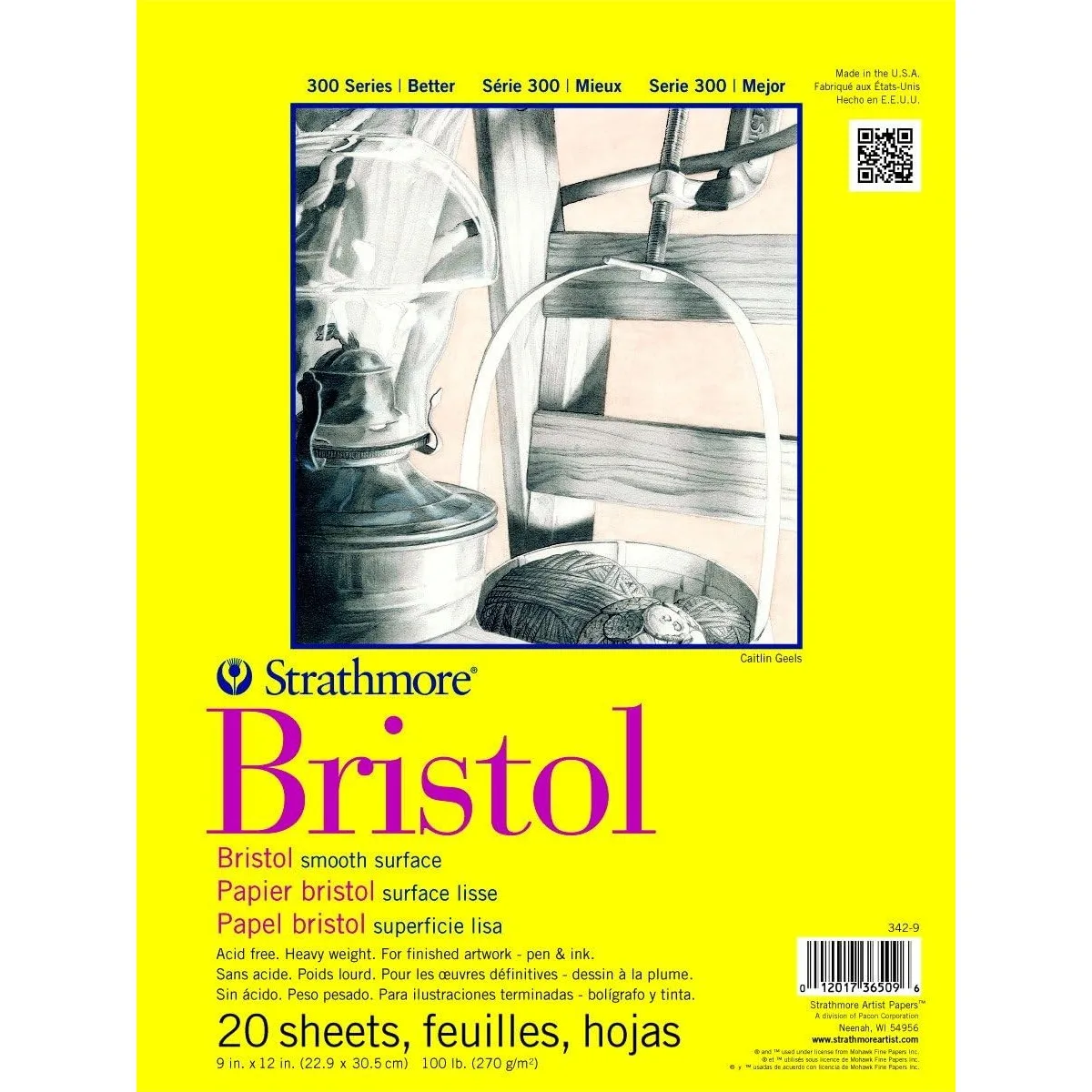 Bristol Paper Pad, Smooth, 9x12 Inches, 20 Sheets, 100lb/270gsm for Pen, Ink, Marker, and Airbrush
Bristol Paper Pad, Smooth, 9x12 Inches, 20 Sheets, 100lb/270gsm for Pen, Ink, Marker, and Airbrush