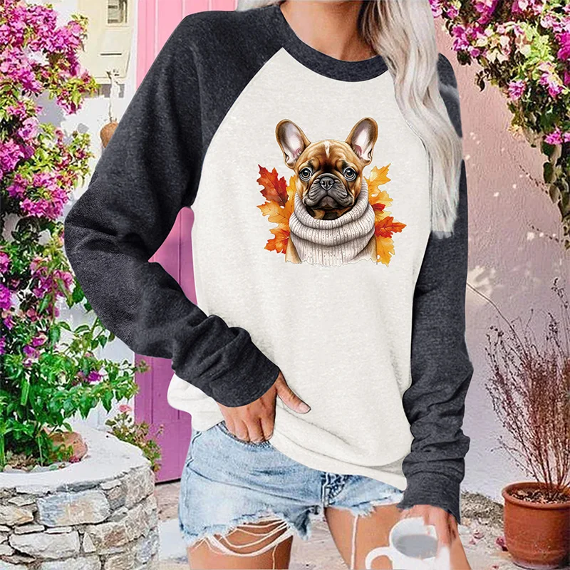 Women's Long Sleeved T-shirt Color Blocking Round Neck Dog Print Elastic T-shirt Fashion Casual Loose Top Harajuku Clothes
Women's Long Sleeved T-shirt Color Blocking Round Neck Dog Print Elastic T-shirt Fashion Casual Loose Top Harajuku Clothes