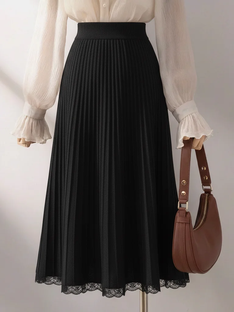 Black Knitted Midi A-Line Skirt Women's Summer New plus Size Pleated High Waist Casual Style Casual Scene Elastic Waist
Black Knitted Midi A-Line Skirt Women's Summer New plus Size Pleated High Waist Casual Style Casual Scene Elastic Waist