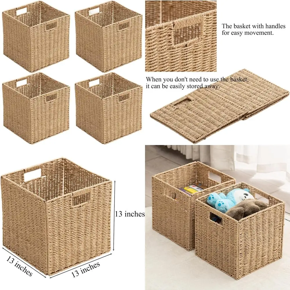 Набор из 4 натуральных плетеных корзин из бумаги, складные органайзеры для дома, 13 x 13 x 13
Набор из 4 натуральных плетеных корзин из бумаги, складные органайзеры для дома, 13 x 13 x 13