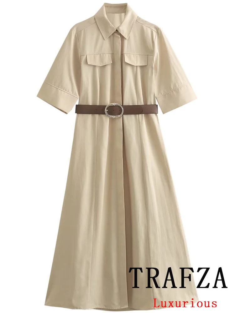 TRAFZA Vintage Casual Chic Women Dress Solid Belt Button Slim Long Straight Vestidos New Fashion 2024 Spring Summer Dress
TRAFZA Vintage Casual Chic Women Dress Solid Belt Button Slim Long Straight Vestidos New Fashion 2024 Spring Summer Dress