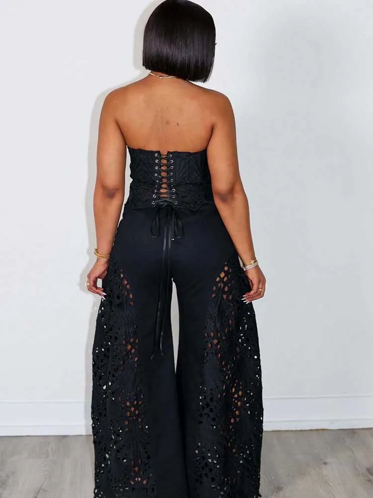 Summer Women Hollow Out Two Piece Set Female Clothing Elegant Sets V Neck Lace Sexy Strapless Crop Top and Wide Leg Pants Set
Summer Women Hollow Out Two Piece Set Female Clothing Elegant Sets V Neck Lace Sexy Strapless Crop Top and Wide Leg Pants Set