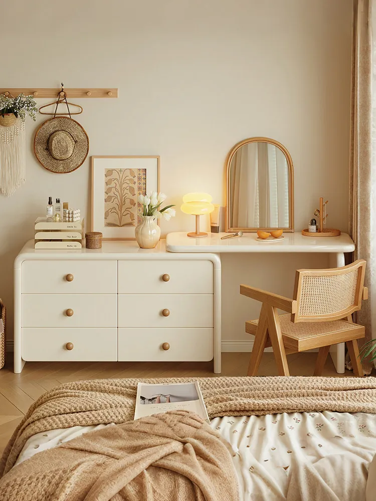Vanity table with drawer cabinet, cream-colored natural wood style, solid wood makeup table, bedside table
Vanity table with drawer cabinet, cream-colored natural wood style, solid wood makeup table, bedside table