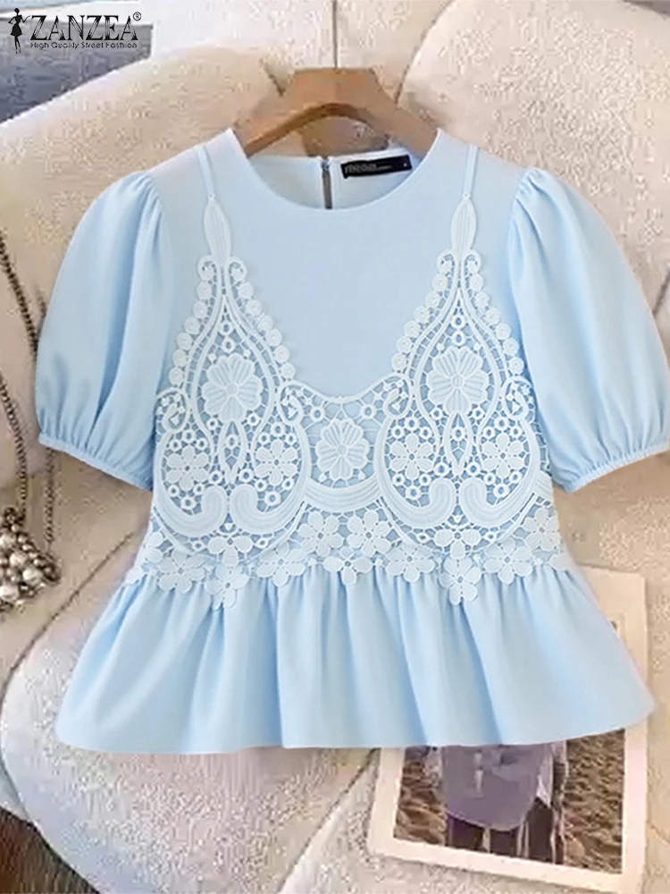 ZANZEA Fashion Fake-Two-Pieces Blouses Openwork Lace Patchwork O-Neck Short Puff Sleeve Blusas Mujer Summer Elegant Solid Tops
ZANZEA Fashion Fake-Two-Pieces Blouses Openwork Lace Patchwork O-Neck Short Puff Sleeve Blusas Mujer Summer Elegant Solid Tops
