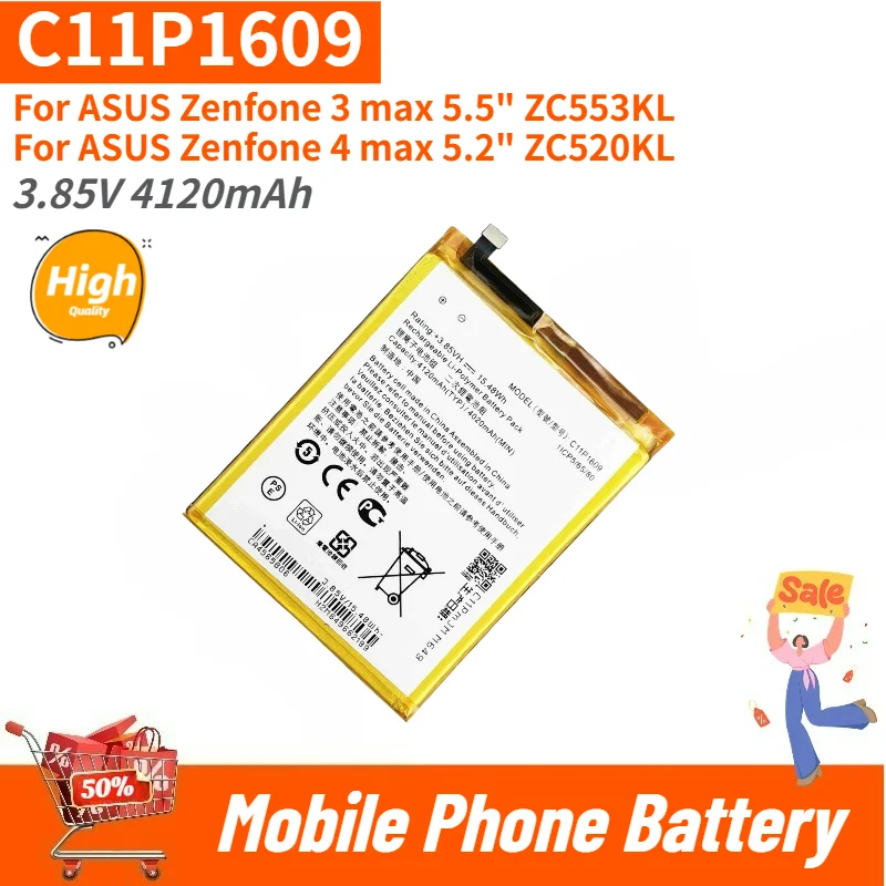 High Quality C11P1609 Phone Battery 3.85V 4120mAh For ASUS Zenfone 4 max 5.2" ZC520KL X00HD Zenfone 3 max 5.5" ZC553KL X00DDA
High Quality C11P1609 Phone Battery 3.85V 4120mAh For ASUS Zenfone 4 max 5.2" ZC520KL X00HD Zenfone 3 max 5.5" ZC553KL X00DDA