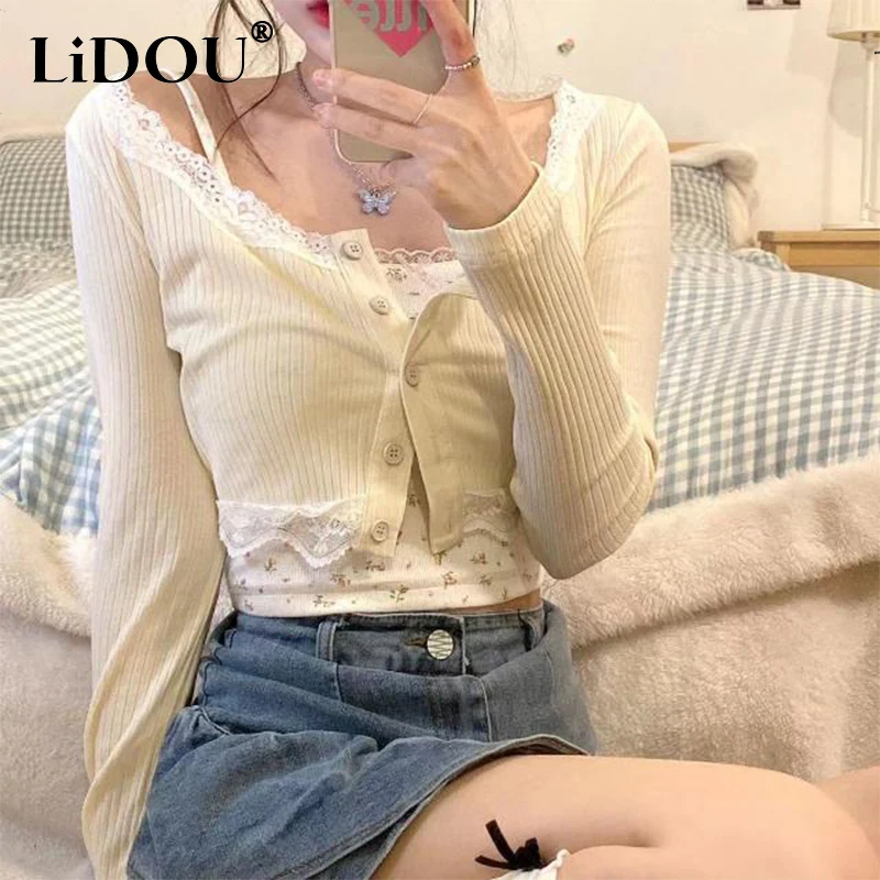 Spring Autumn Women's Sweet Lace Patchwork Cardigan Sweater Sexy Slip Top Female Long Sleeve Casual Knitting Coat Suspender Vest
Spring Autumn Women's Sweet Lace Patchwork Cardigan Sweater Sexy Slip Top Female Long Sleeve Casual Knitting Coat Suspender Vest