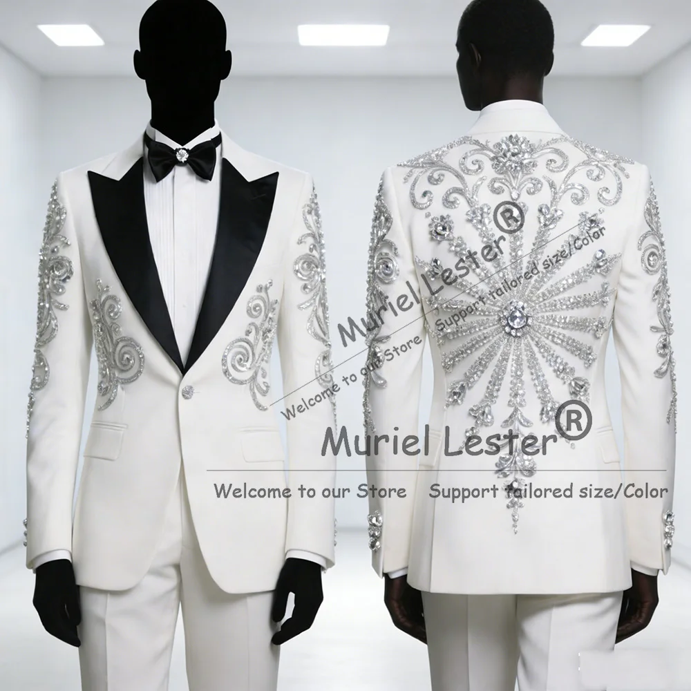 Exquisite Beaded Stones Wedding Suits For Wedding 2 Pieces Sets Black Lapel Ivory Prom Blazers Customized Male Fashion Tuxedos
Exquisite Beaded Stones Wedding Suits For Wedding 2 Pieces Sets Black Lapel Ivory Prom Blazers Customized Male Fashion Tuxedos