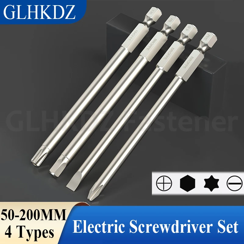 Electric Screwdriver Bit Set Phillips/Slotted/Torx/Hex Screwdriver Bit Kit 1/4" Hex Shank Magnetic Driver Bits 50/75/100~200mm
Electric Screwdriver Bit Set Phillips/Slotted/Torx/Hex Screwdriver Bit Kit 1/4" Hex Shank Magnetic Driver Bits 50/75/100~200mm
