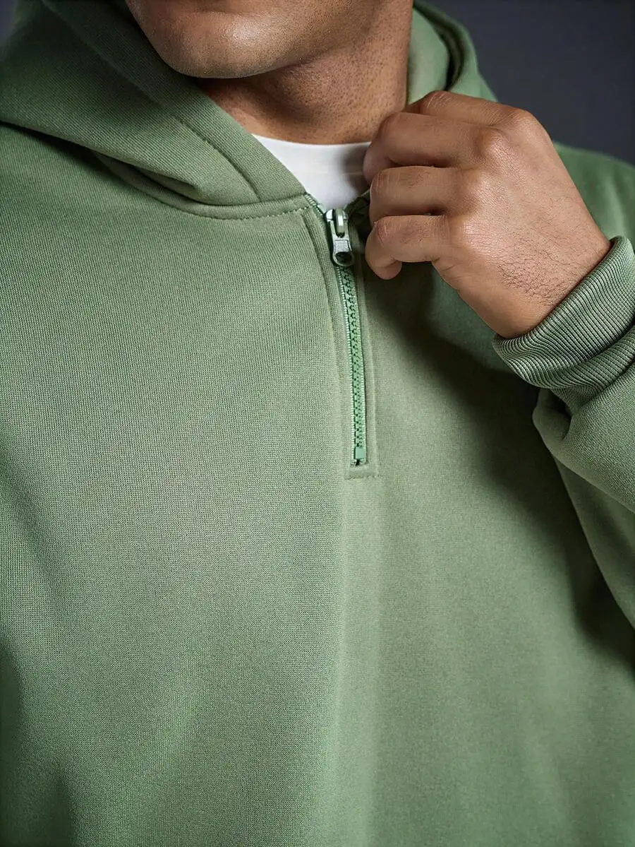 Men’s Olive Green Half-Zip Hooded Sweatshirt And Jogger Pants Two-Piece Set For Autumn Winter Casual Sportswear
Men’s Olive Green Half-Zip Hooded Sweatshirt And Jogger Pants Two-Piece Set For Autumn Winter Casual Sportswear