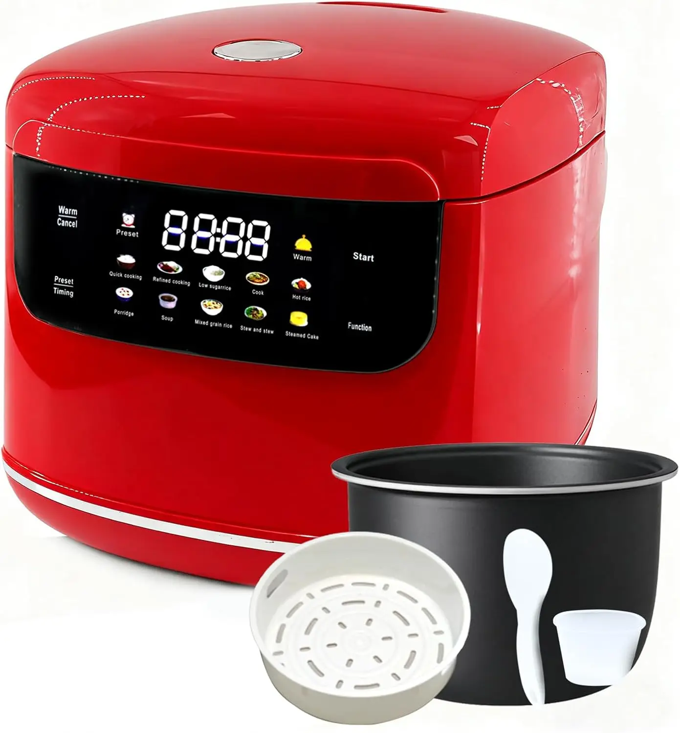 2L Mini Rice Cooker, 6 Cups Cooked, 400W, Non-Stick, 24H Timer, 10 Functions
2L Mini Rice Cooker, 6 Cups Cooked, 400W, Non-Stick, 24H Timer, 10 Functions