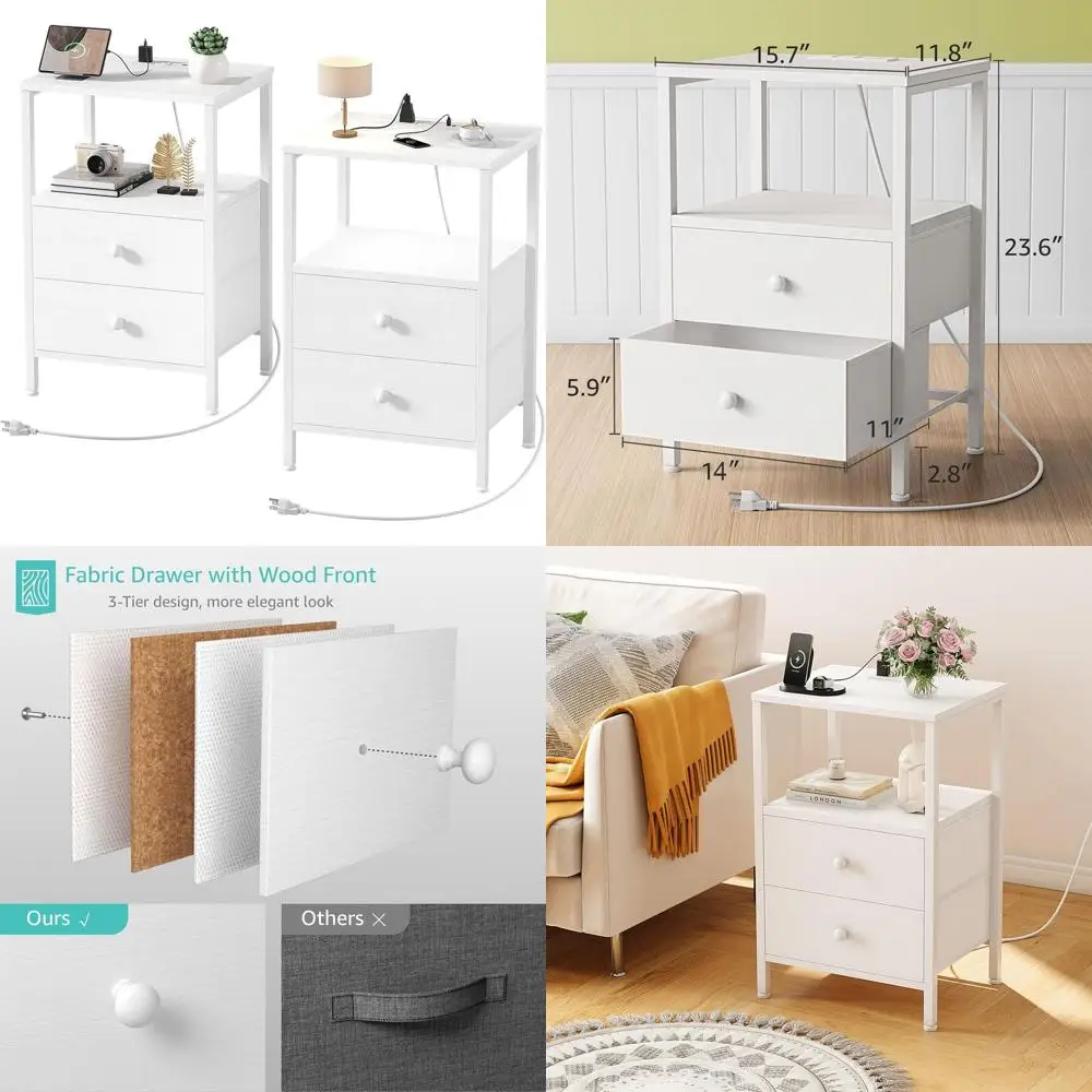 Modern 2-Piece Nightstand Set with Charging Station, Small Drawers & Shelf Storage for Bedroom, Dorm, Bedside Tables
Modern 2-Piece Nightstand Set with Charging Station, Small Drawers & Shelf Storage for Bedroom, Dorm, Bedside Tables