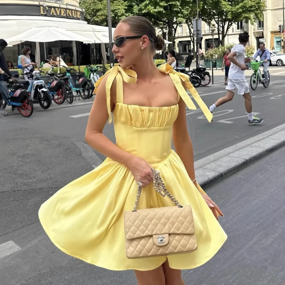 Summer Yellow A-Line Mini Dress for Women Sexy Bow Spaghetti Strap Slim Holidays Dress Summer Sleeveless Backless Dress 2025
Summer Yellow A-Line Mini Dress for Women Sexy Bow Spaghetti Strap Slim Holidays Dress Summer Sleeveless Backless Dress 2025