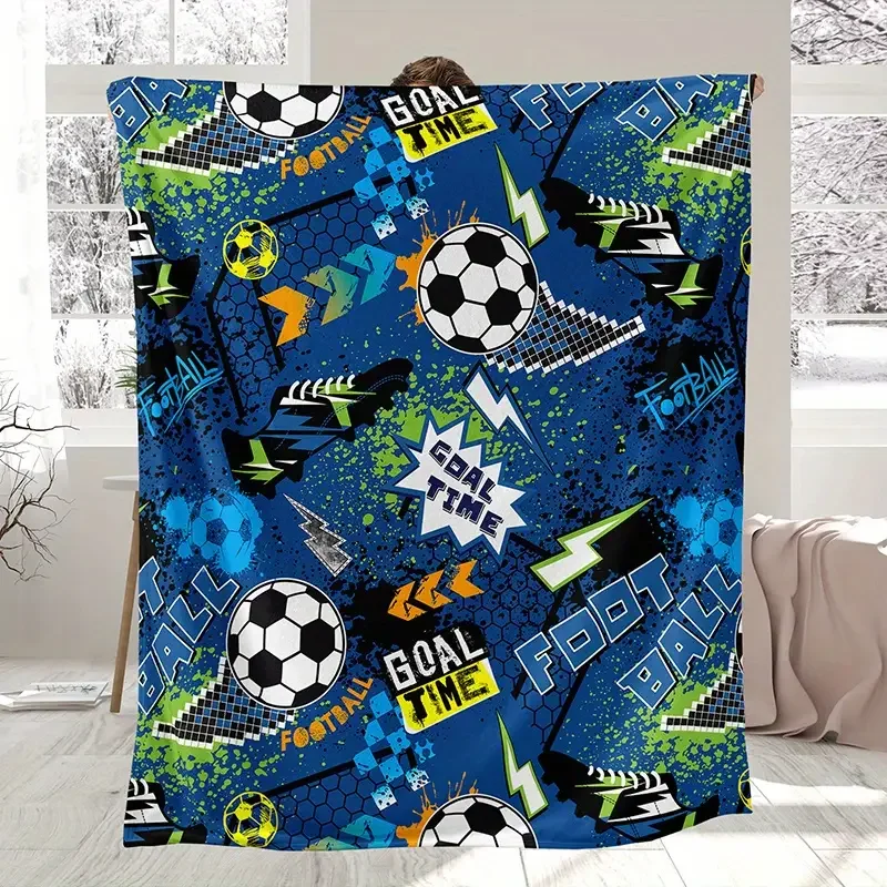 1, фланелевое одеяло с ярким рисунком футбола и молнии — идеально подходит для дивана, офиса. Синяя динамическая графика по футболу.
1, фланелевое одеяло с ярким рисунком футбола и молнии — идеально подходит для дивана, офиса. Синяя динамическая графика по футболу.