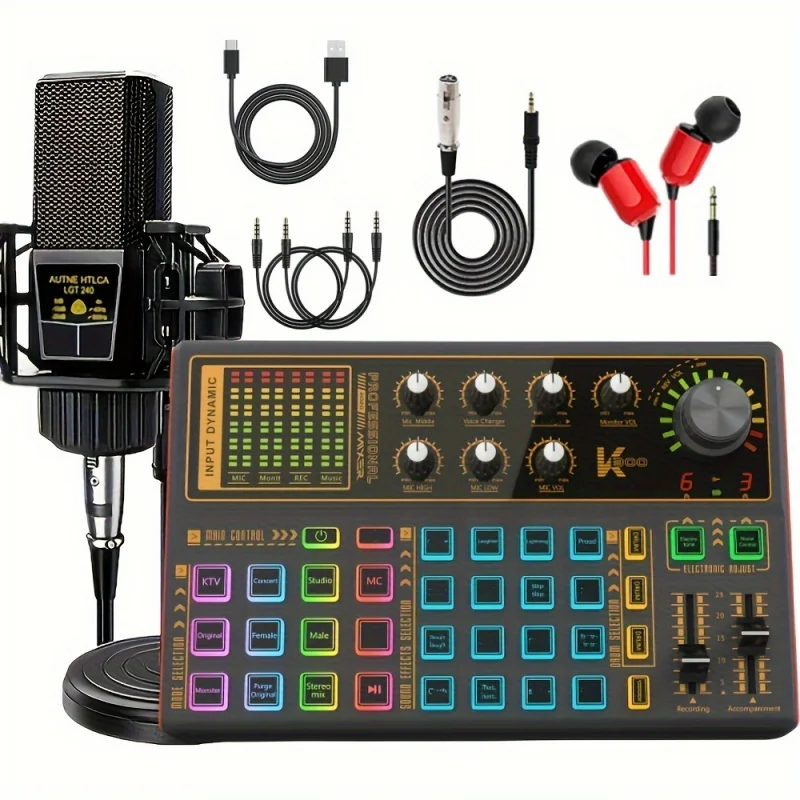 K300Podcast Equipment Set、Wired Microphone, Sound Card with Microphone Podcast、music recording and karaokeokSinging
K300Podcast Equipment Set、Wired Microphone, Sound Card with Microphone Podcast、music recording and karaokeokSinging