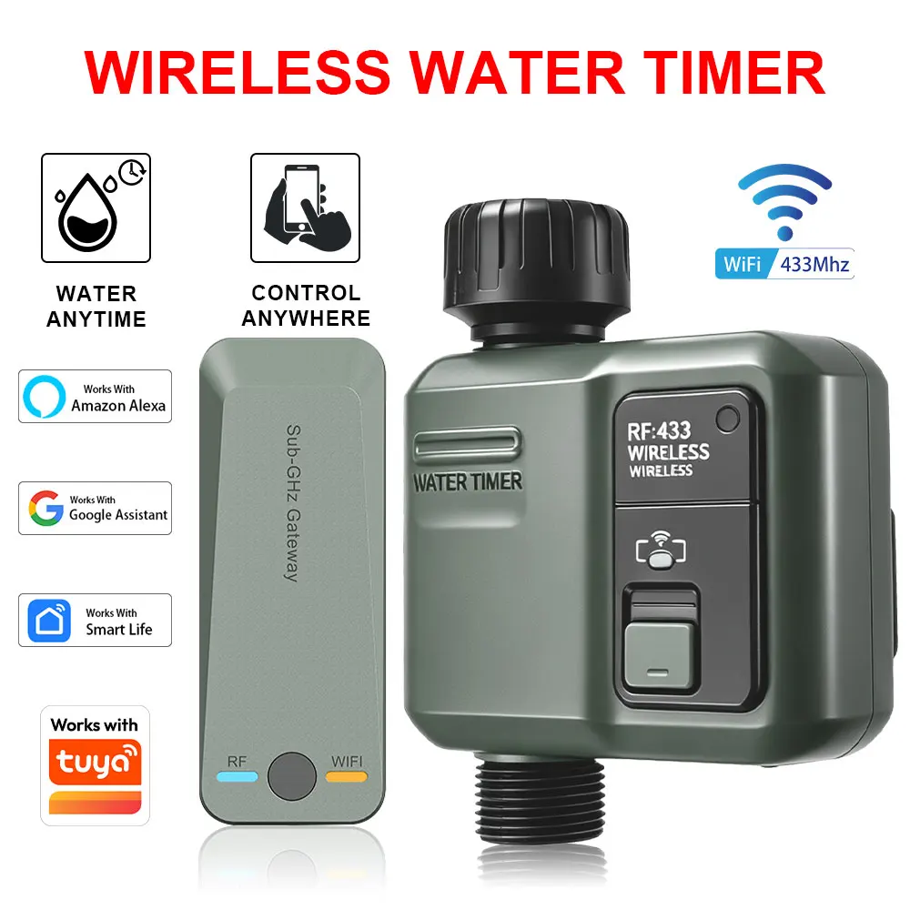 Tuya wireless smart garden sprinkler water timer automatic watering timer garden digital irrigation machine works with tuya
Tuya wireless smart garden sprinkler water timer automatic watering timer garden digital irrigation machine works with tuya