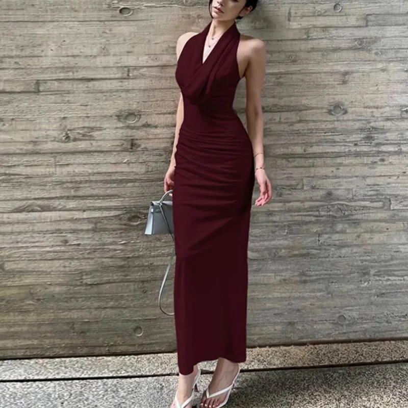 Fashion Long Dress Swinging Collar Backless Ruched Slim Halter Women's Sexy Elegant Clothes Party Club Banquet Hot Girl Dresses
Fashion Long Dress Swinging Collar Backless Ruched Slim Halter Women's Sexy Elegant Clothes Party Club Banquet Hot Girl Dresses