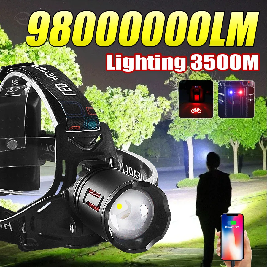 98000000LM Супер яркий налобный фонарь USB перезаряжаемый налобный фонарик мощный тактический фонарь уличный налобный фонарь для рыбалки
98000000LM Супер яркий налобный фонарь USB перезаряжаемый налобный фонарик мощный тактический фонарь уличный налобный фонарь для рыбалки