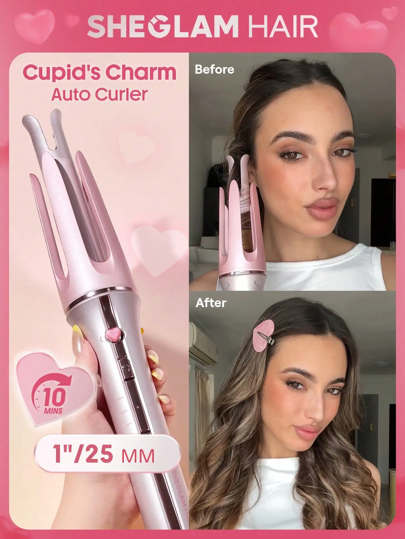 SHEGLAM HAIR Cupid's Charm One-Touch Instant Curler,Pink Automatic Curling Iron 19mm US Plug,10min Quick Waves,60s Fast Preheat,
SHEGLAM HAIR Cupid's Charm One-Touch Instant Curler,Pink Automatic Curling Iron 19mm US Plug,10min Quick Waves,60s Fast Preheat,