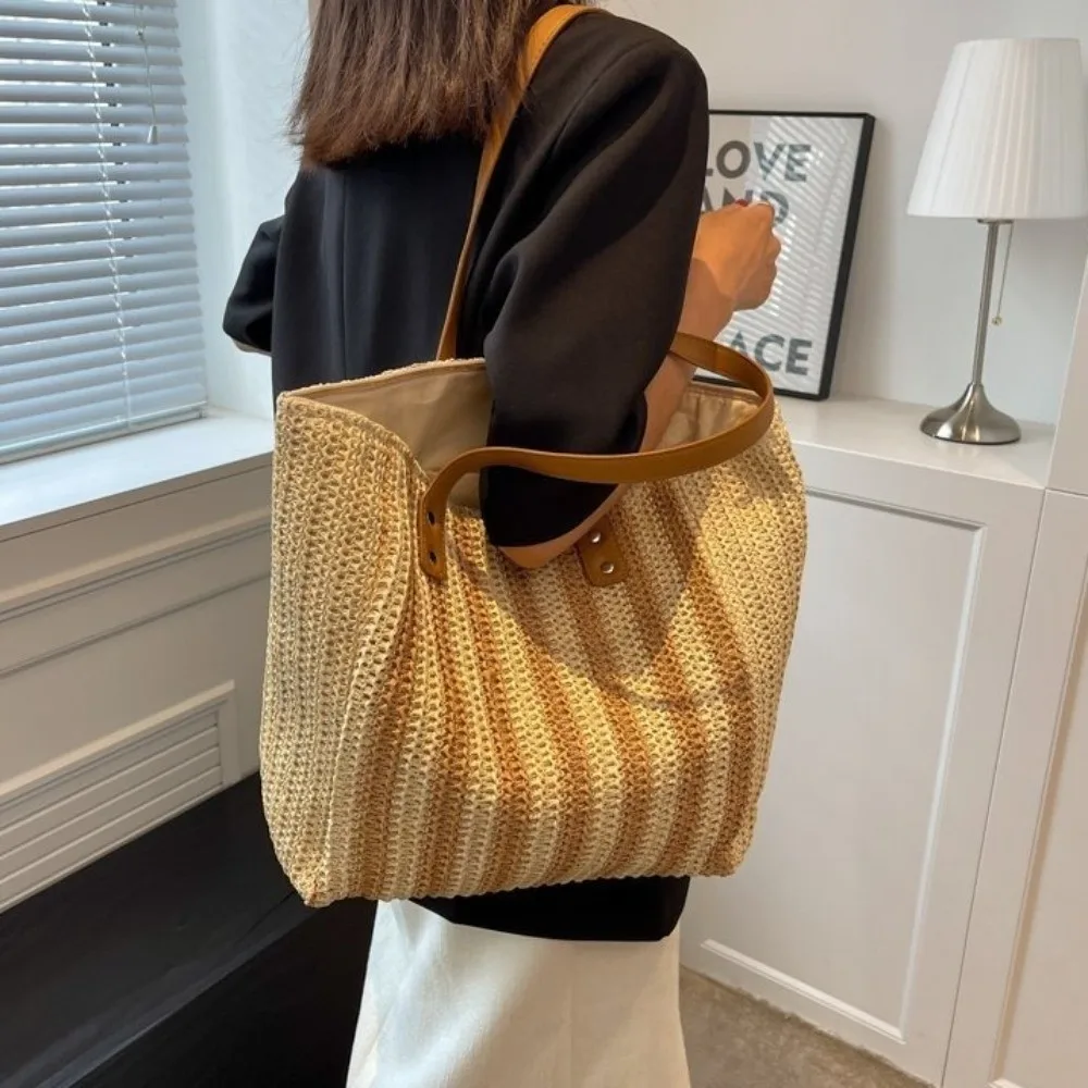 Simple Striped Straw Shoulder Bag Bohemian Breathable Weave Tote Bag Zipper Large Capacity Women Shopping Handbag Women
Simple Striped Straw Shoulder Bag Bohemian Breathable Weave Tote Bag Zipper Large Capacity Women Shopping Handbag Women