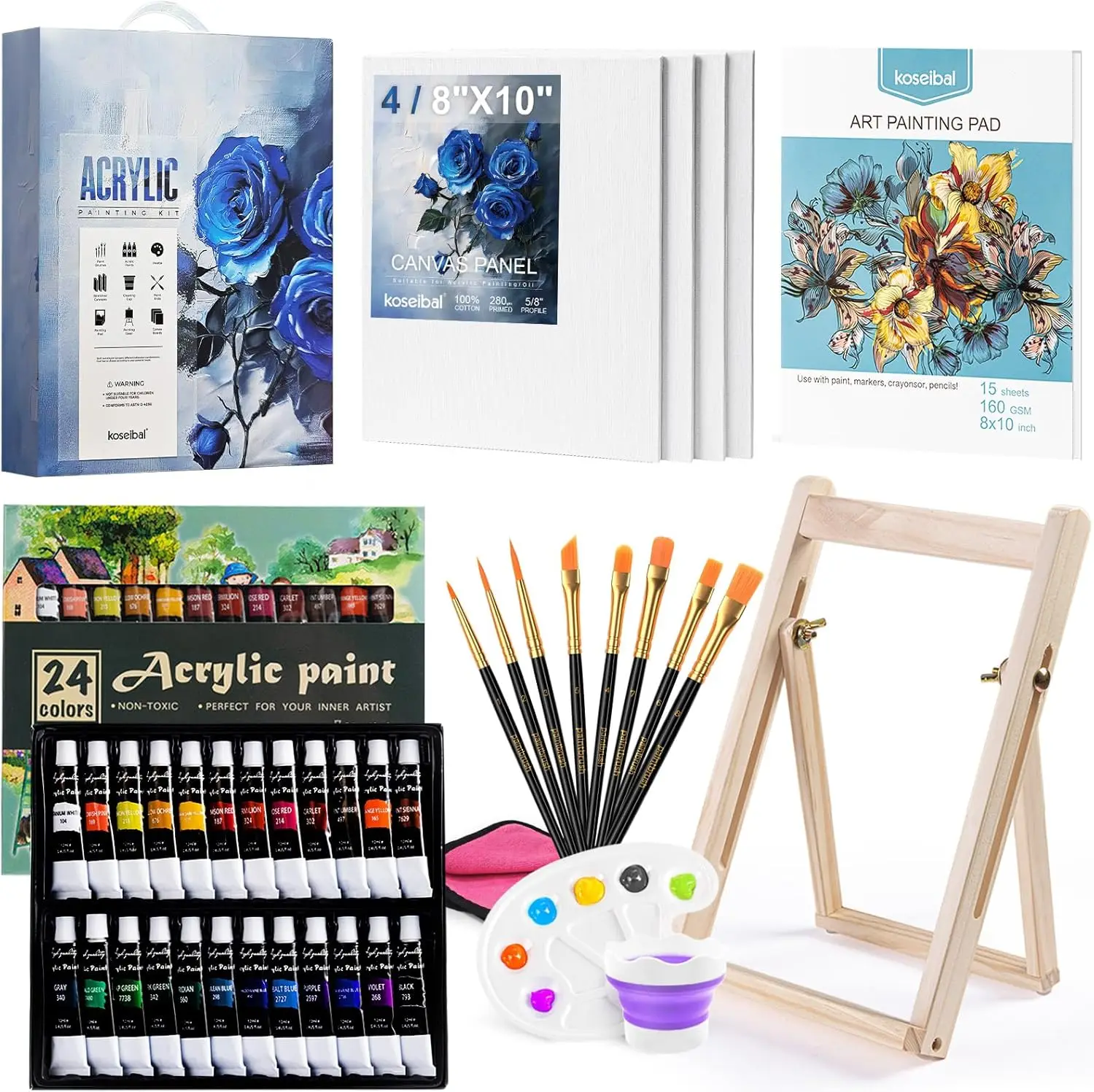 Acrylic Art Set, 41 PCS Painting Kit, Acrylic Paint Set for Kids Adults, 24 Colors, 5 Canvas Panels, Wooden Easel, Paint Brushes
Acrylic Art Set, 41 PCS Painting Kit, Acrylic Paint Set for Kids Adults, 24 Colors, 5 Canvas Panels, Wooden Easel, Paint Brushes