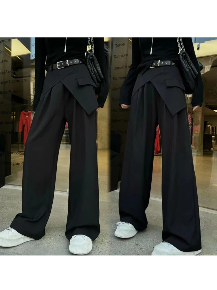 Trendy Women's Suit Pants Black Autumn Spring Loose Wide Leg Asymmetric Solid Color Split-Joint High Waisted Formal Trousers
Trendy Women's Suit Pants Black Autumn Spring Loose Wide Leg Asymmetric Solid Color Split-Joint High Waisted Formal Trousers