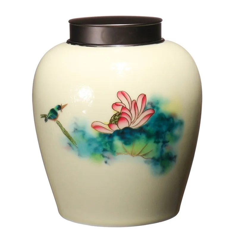 Alloy Lid Sealed Tea Cans Ceramic Jar Countertop Decorative Porcelain Grain Decor
Alloy Lid Sealed Tea Cans Ceramic Jar Countertop Decorative Porcelain Grain Decor
