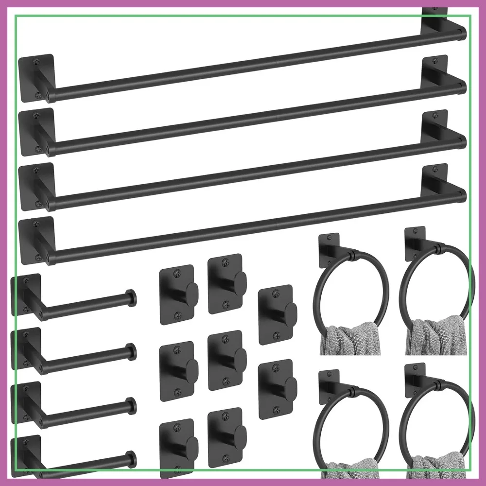 20-Piece Black Bathroom Hardware Set, 24" Towel Bar, Hooks & Toilet Paper Holder, Wall Mounted
20-Piece Black Bathroom Hardware Set, 24" Towel Bar, Hooks & Toilet Paper Holder, Wall Mounted
