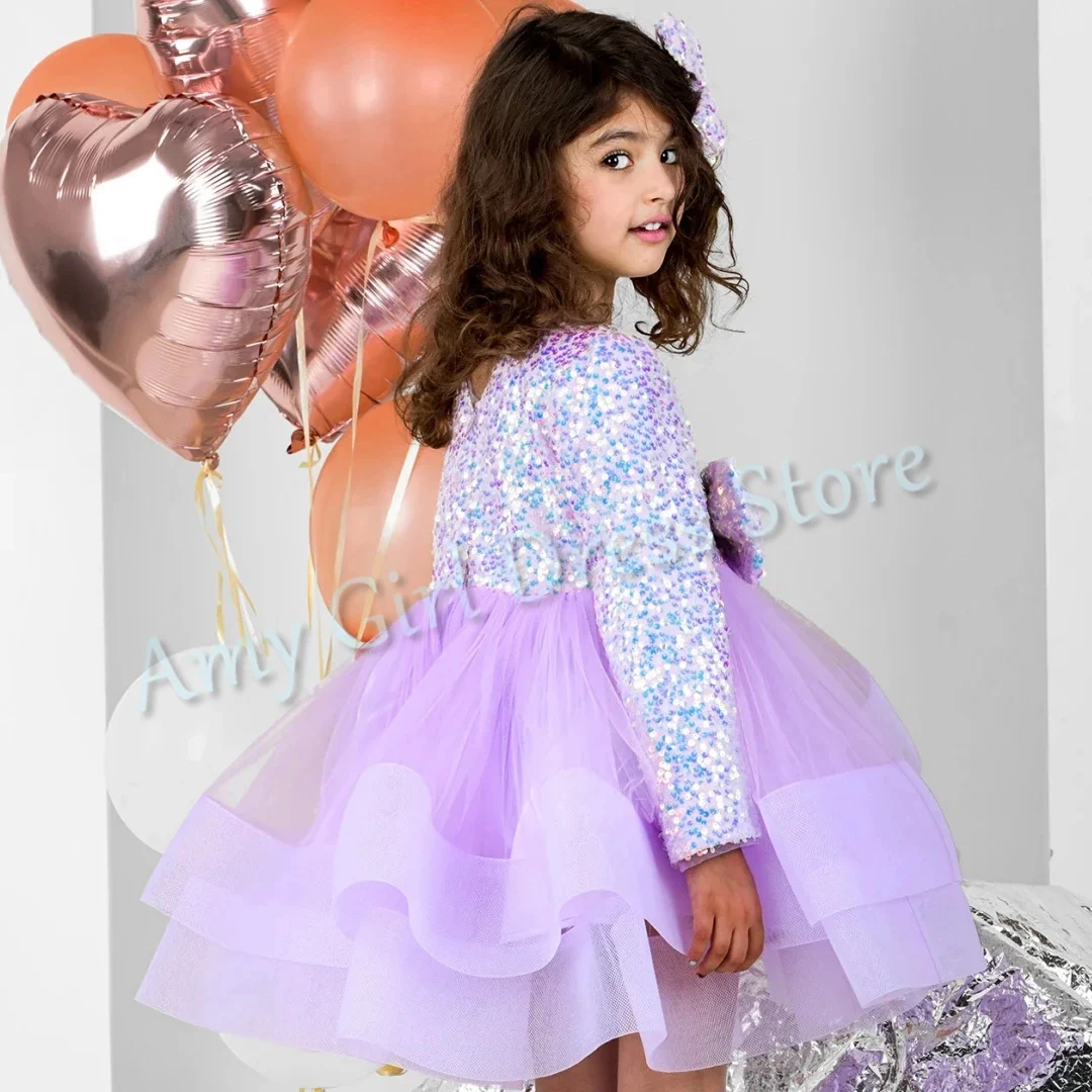 Lovely Purple Flower Girl Dress For Wedding Sequins Full Sleeves Tiered Tulle Puffy Toddler Birthday Party First Communion Gown
Lovely Purple Flower Girl Dress For Wedding Sequins Full Sleeves Tiered Tulle Puffy Toddler Birthday Party First Communion Gown