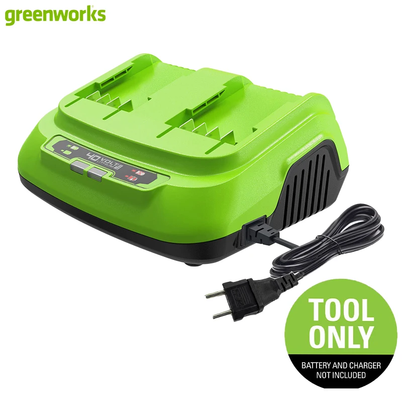 Greenworks 40V 8A Dual Port Charger With EU Plug LED Indicator Simultaneous Charging For Two 40V Batteries
Greenworks 40V 8A Dual Port Charger With EU Plug LED Indicator Simultaneous Charging For Two 40V Batteries