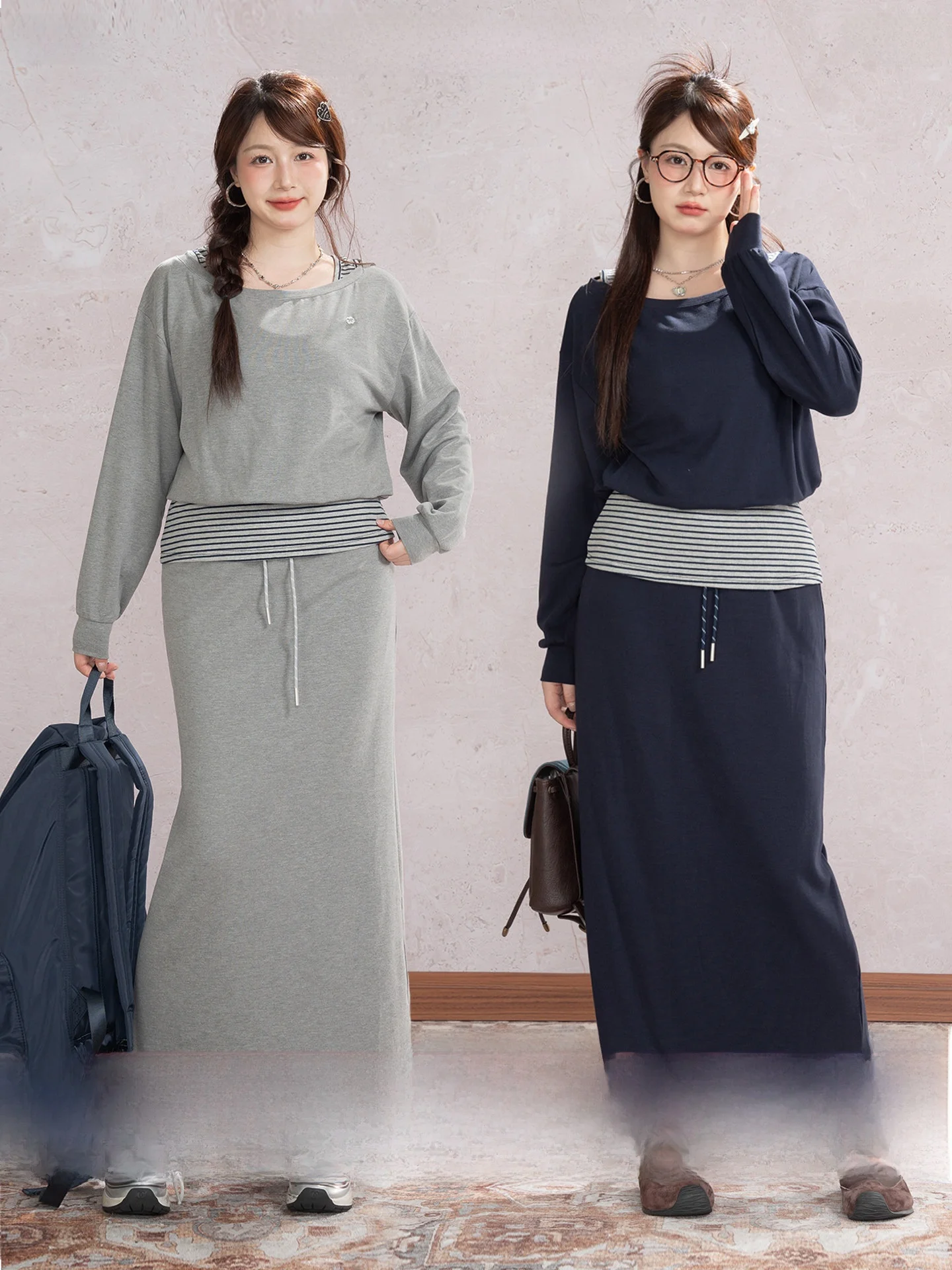 Heynew plus Size Women's Striped Shoulder Bared T-shirt And Skirt Set Slimming Split High Waist Fashion Autumn Wear
Heynew plus Size Women's Striped Shoulder Bared T-shirt And Skirt Set Slimming Split High Waist Fashion Autumn Wear