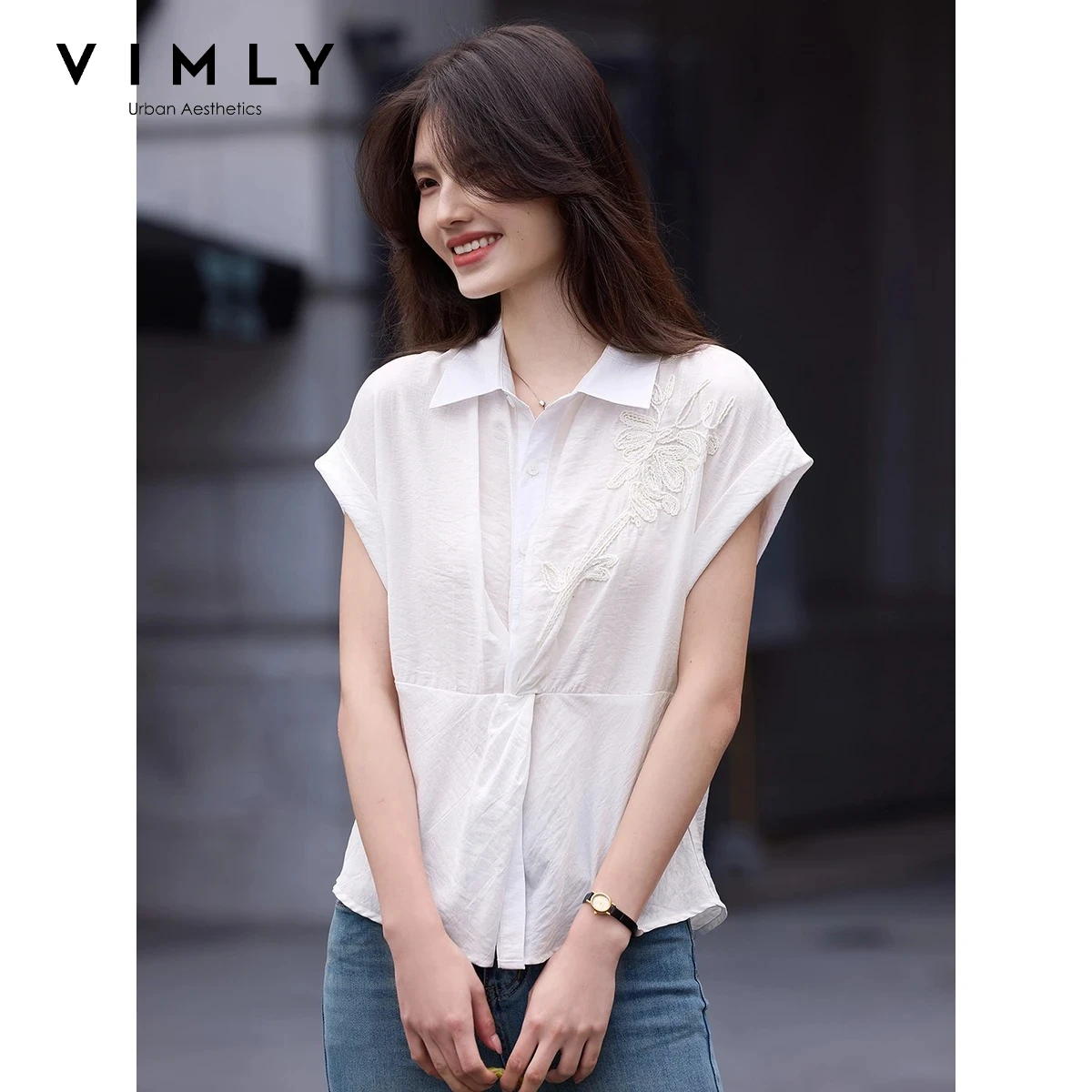 VIMLY Minimalist Office White Short Sleeve Shirt for Women 2026 Summer Fashion Cord Embroidered Loose Casual Blouse 31199
VIMLY Minimalist Office White Short Sleeve Shirt for Women 2026 Summer Fashion Cord Embroidered Loose Casual Blouse 31199