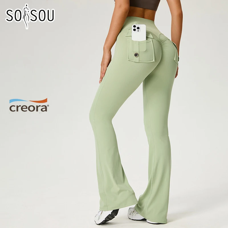 SOISOU Women's Flared Pants Yoga Leggings Bell-bottoms Tight Elastic Breathable Sports Pants Back Waist Pockets Womens Clothing
SOISOU Women's Flared Pants Yoga Leggings Bell-bottoms Tight Elastic Breathable Sports Pants Back Waist Pockets Womens Clothing
