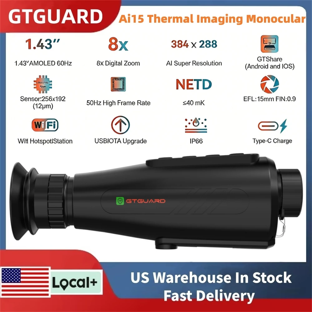 GTGUARD Hawkeye Ai15 Night Vision Monocular Goggles Thermal Imaging Telescope Ai Super Resolution 384*288 15mm f/0.9 For Outdoor
GTGUARD Hawkeye Ai15 Night Vision Monocular Goggles Thermal Imaging Telescope Ai Super Resolution 384*288 15mm f/0.9 For Outdoor