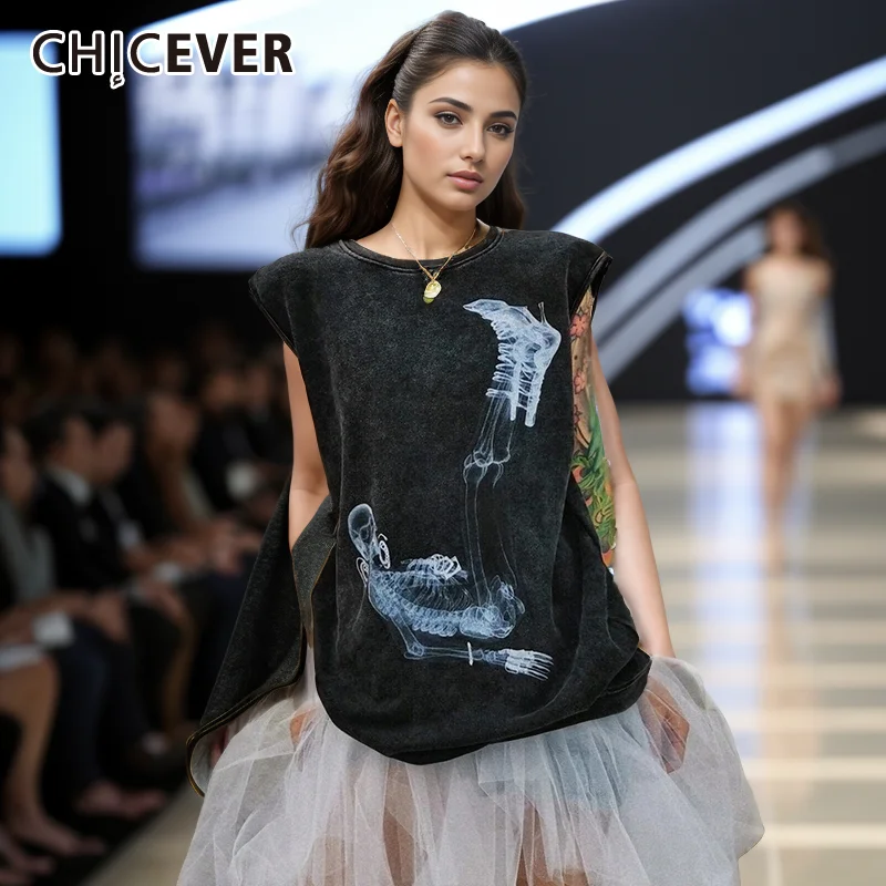 CHICEVER Streetwear Print T Shirts For Women O Neck Sleeveless Loose Hit Color T Shirt Female Clothing Fashion Designer Style
CHICEVER Streetwear Print T Shirts For Women O Neck Sleeveless Loose Hit Color T Shirt Female Clothing Fashion Designer Style