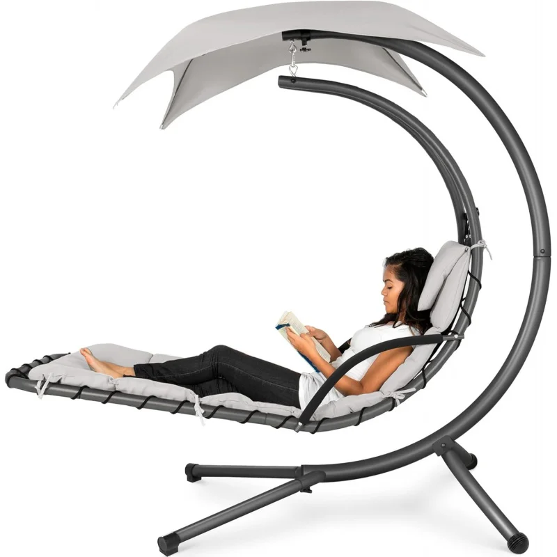 White Sand Outdoor Hanging Chaise Lounge Swing, Curved Steel Frame with Built-in Pillow & Removable Canopy, Patio Relaxation
White Sand Outdoor Hanging Chaise Lounge Swing, Curved Steel Frame with Built-in Pillow & Removable Canopy, Patio Relaxation
