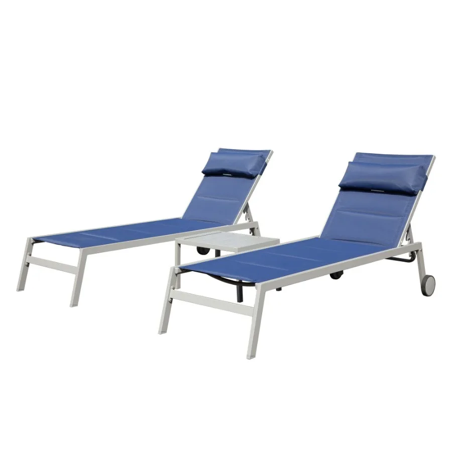 Outdoor Patio Chaise Lounge Set of 3 Aluminum Pool Lounge Chairs with Side Table and Wheels Textilene Padded Adjustable Recline
Outdoor Patio Chaise Lounge Set of 3 Aluminum Pool Lounge Chairs with Side Table and Wheels Textilene Padded Adjustable Recline