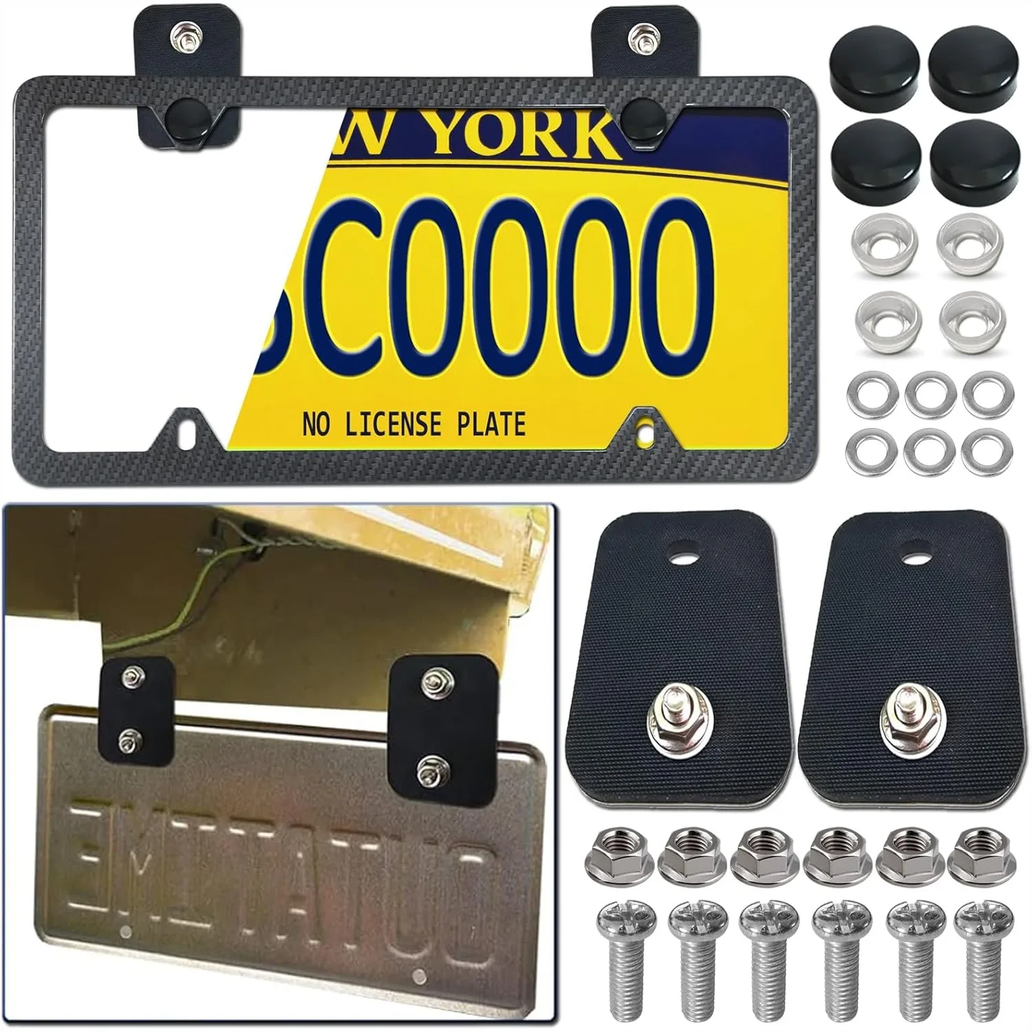 Trailer License Plate Holder Bracket - Heavy Duty Rubber Tag Holder with Carbon Fiber Frame for Truck, RV, Boat, Jet Ski
Trailer License Plate Holder Bracket - Heavy Duty Rubber Tag Holder with Carbon Fiber Frame for Truck, RV, Boat, Jet Ski