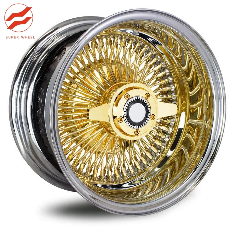 New SW Gold 100 Spoke Wire Wheels 13x7 14x7 PCD 5*114.3 Knock off Straight Lace Reverse Gold Center Wire Wheels Car Rims
New SW Gold 100 Spoke Wire Wheels 13x7 14x7 PCD 5*114.3 Knock off Straight Lace Reverse Gold Center Wire Wheels Car Rims