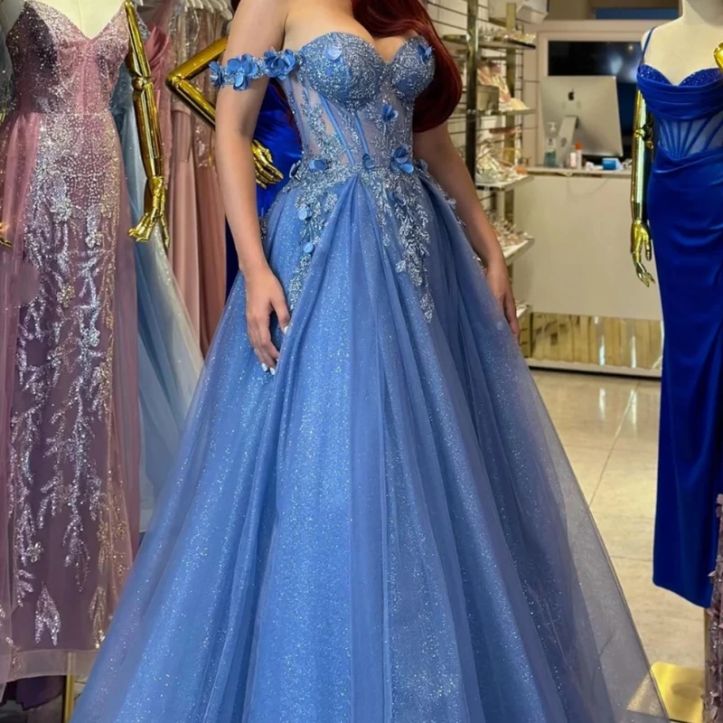 Custom Made Grey Blue Prom Dress For Special Occasion Off Shoulder Flower A Line Floor Length Women Formal Evening Gown Wedding
Custom Made Grey Blue Prom Dress For Special Occasion Off Shoulder Flower A Line Floor Length Women Formal Evening Gown Wedding