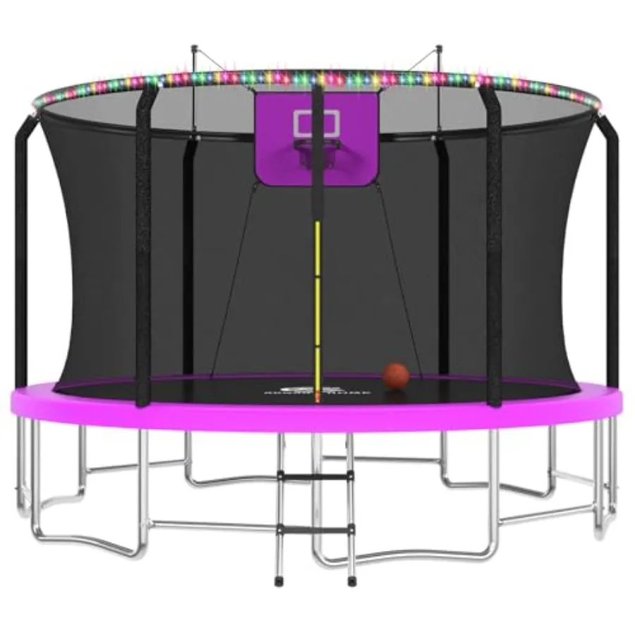 Outdoor 15FT trampoline with basketball hoop and LED lights for recreation purple steel frame with ASTM-approved safety net and
Outdoor 15FT trampoline with basketball hoop and LED lights for recreation purple steel frame with ASTM-approved safety net and